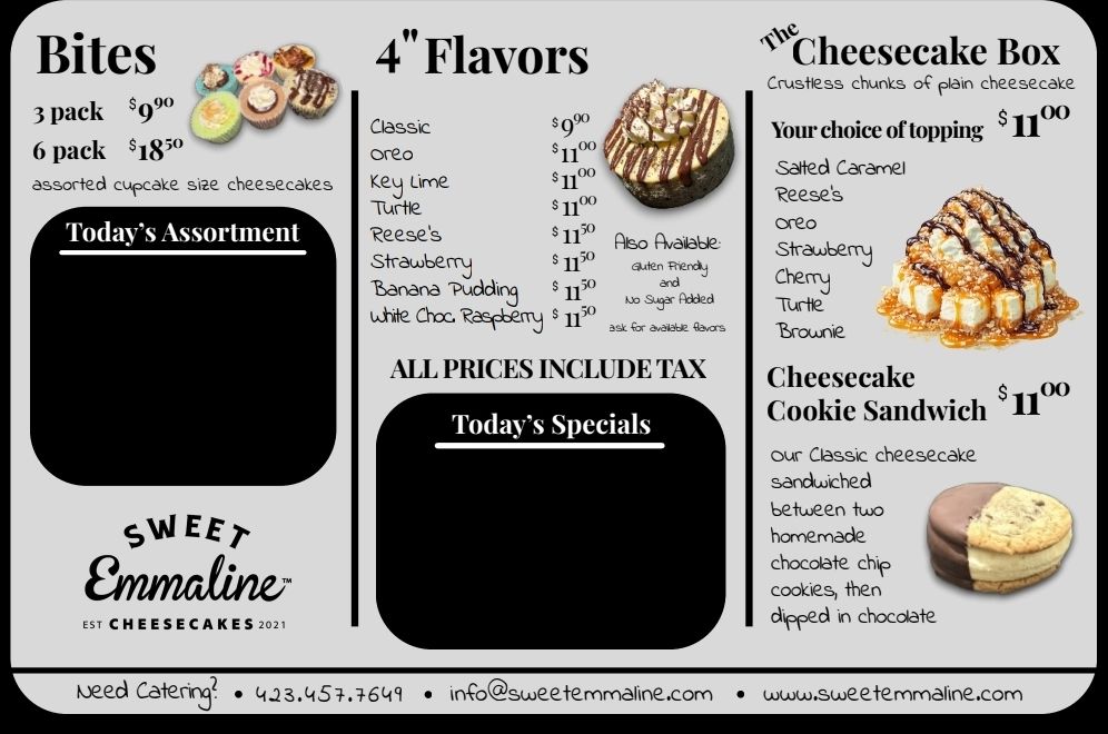 Sweet Emmaline menu board